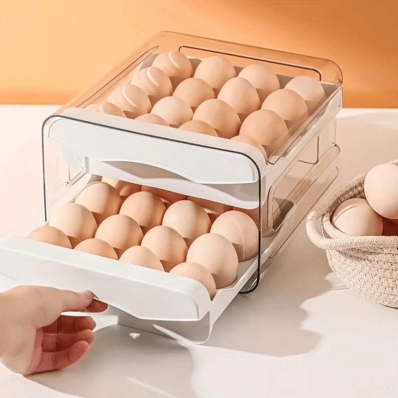 Commercial Kitchen Fridge - 1個 キッチン用卵収納ボックス 冷蔵庫用 フレッシュプラスチック製 2層引き出し式 大容量収納