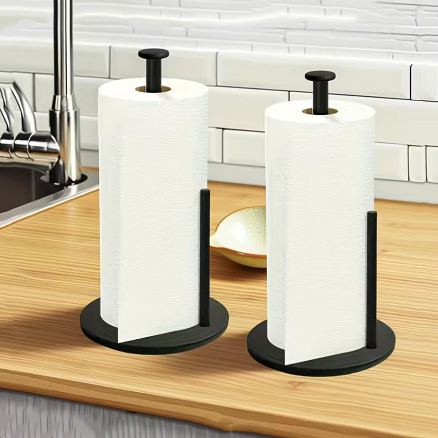 Commercial Kitchen Towels - ステンレス製キッチンロールホルダー、重みのあるベース付き - ペーパータオル用の頑丈なカウンタートップオーガナイザー、省スペース設計