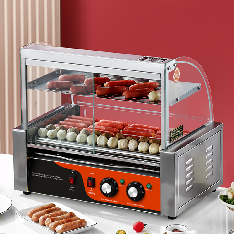 Hot Dog Roller Grill - 電気ステンレス製ホットドッグ＆ソーセージグリル 7ローラー キッチン グリル