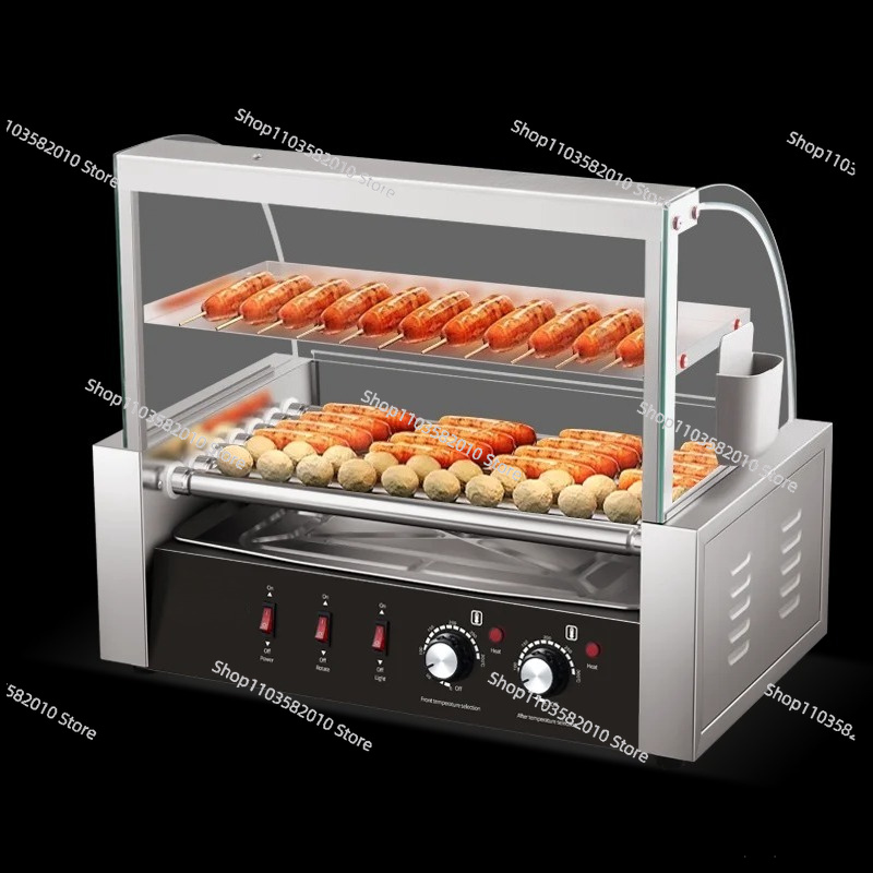 Hot Dog Roller Grill - 業務用ホットドッグローラーグリル、7ローラーソーセージクッカー、ステンレス製、店舗・パーティー用