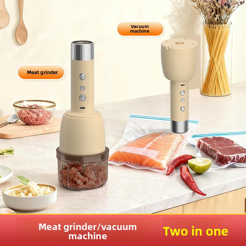 Meat Grinder Electric - 2in1家庭用電動グラインダー＆ミキサー、真空一体型ミートグラインダー（レンジフード付き）、ニンニク＆チリパウダー製造用