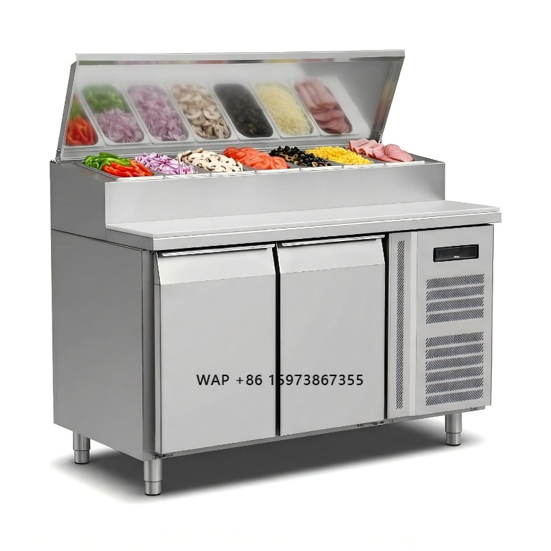 Commercial Kitchen Fridge - OEMカウンター冷蔵庫 サンドイッチ調理用 2ドア ステンレス製 ピザ調理台 冷蔵庫