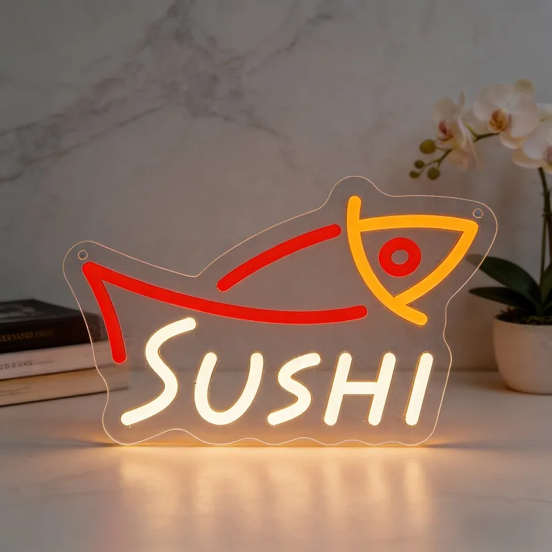 Commercial Kitchen Lighting - LED寿司魚型ネオンサイン USB調光式 赤色ネオンライト 日本料理店 バー キッチン