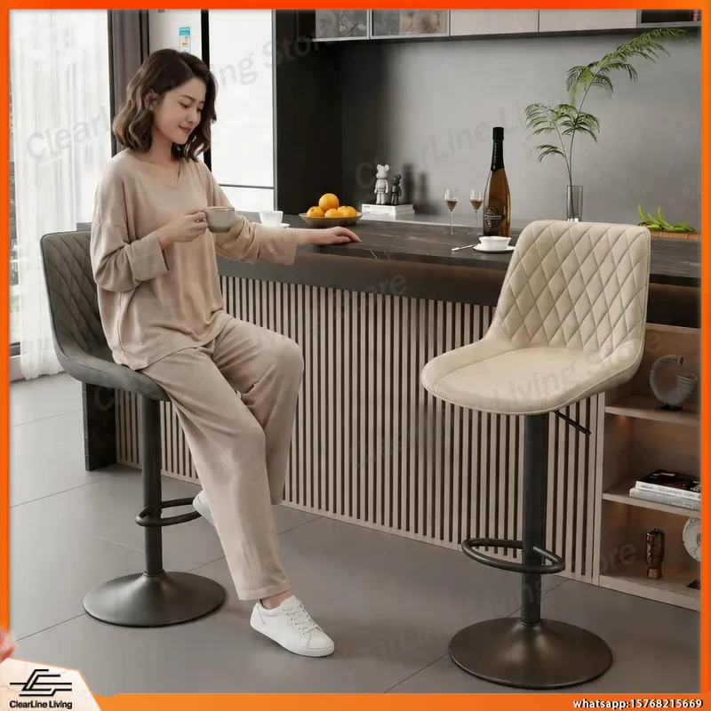 Commercial Kitchen Lighting - 高さ調節可能な背もたれ付き回転バースツール、モダンで軽やかな高級感のあるハイバーチェア、家庭用キッチン、商業用パブ向け