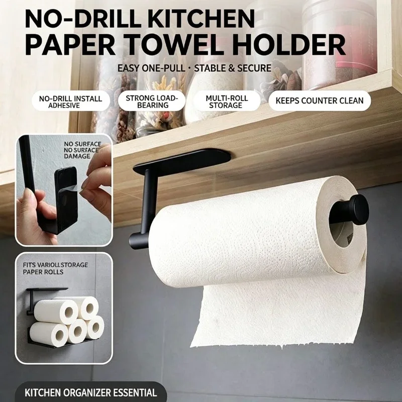 Commercial Kitchen Towels - ペーパーロールホルダー、タオルラック、吊り下げ棚、バスルーム収納、トイレラック、家庭用キッチンティッシュアクセサリー、壁掛けスタンドハンガー、キッチン