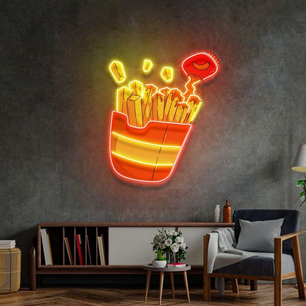 Commercial Kitchen Lighting - 壁の装飾用にカスタマイズされたフライドポテトのサイン,LEDネオンライト,家庭用アート,バー,キッチン,レストラン,サイズ37x32 cm