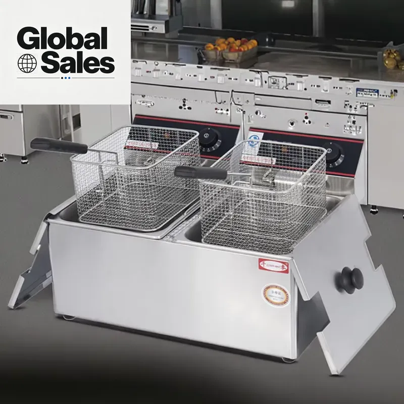 Commercial Kitchen Deep Cleaning - 食品グレードの電気ステンレス製8Lデュアルバーナーディープフライヤー、お手入れ簡単、錆びない業務用厨房機器