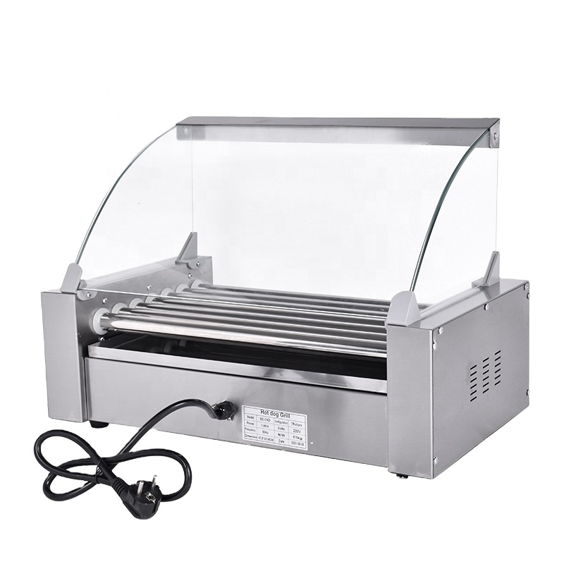 Hot Dog Roller Grill - 新型ホットドッグローラーグリルマシン 7つのノンスティックローラー 取り外し可能な食品グレードステンレス鋼製ドリップトレイ 軽量ポータブルスナック
