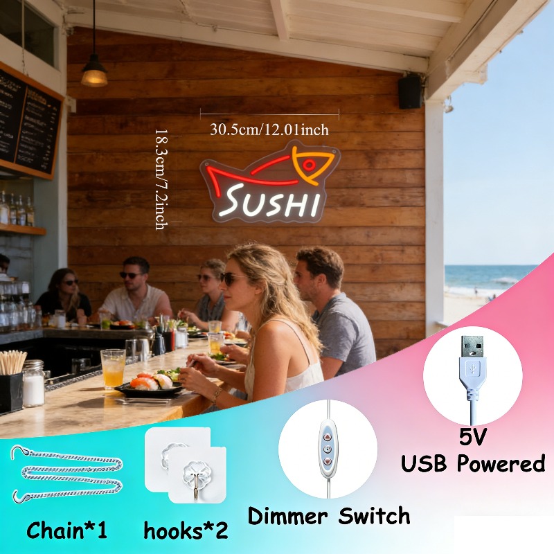 LED寿司魚型ネオンサイン USB調光式 赤色ネオンライト  - Commercial Kitchen Lighting のレビューと価格