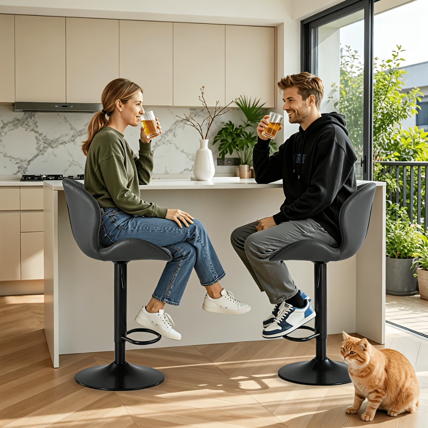 モダンな調節可能な回転バースツール2個セット、PUレザークッ - Commercial Kitchen Requirements のレビューと価格
