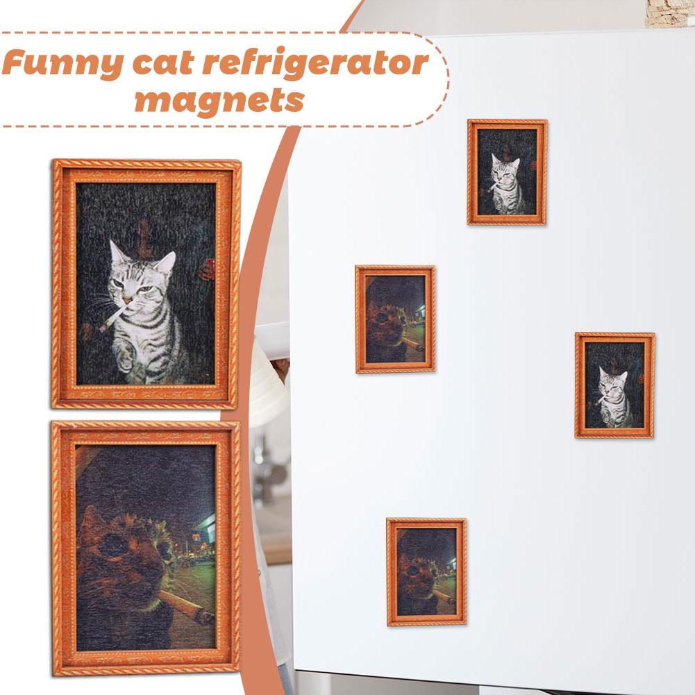 風変わりな喫煙猫木製フレームマグネット、3Dソフト冷蔵庫磁気 - Commercial Kitchen Fridge のレビューと価格