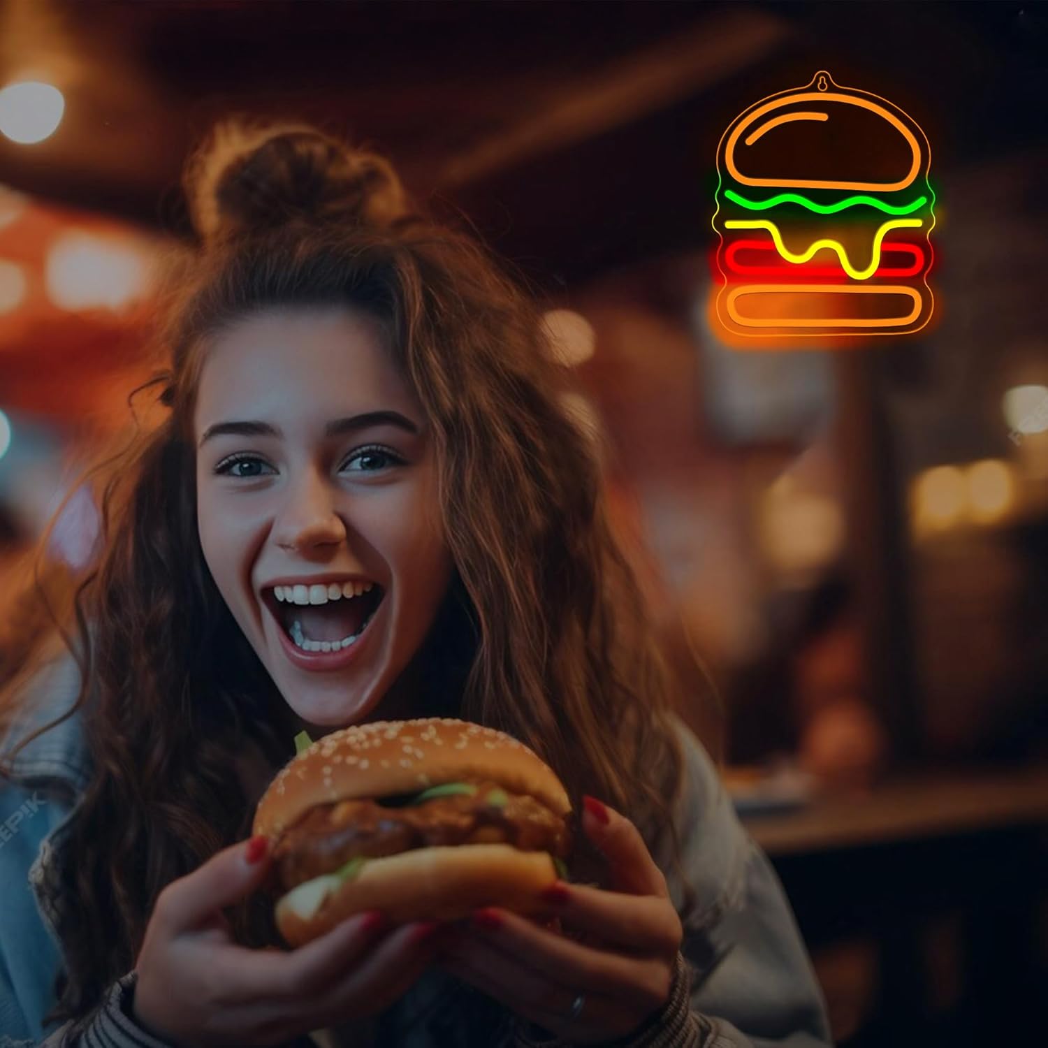 ハンバーガーネオンサイン、重ねチーズLEDライト付き、ファス - Commercial Kitchen Lighting のレビューと価格