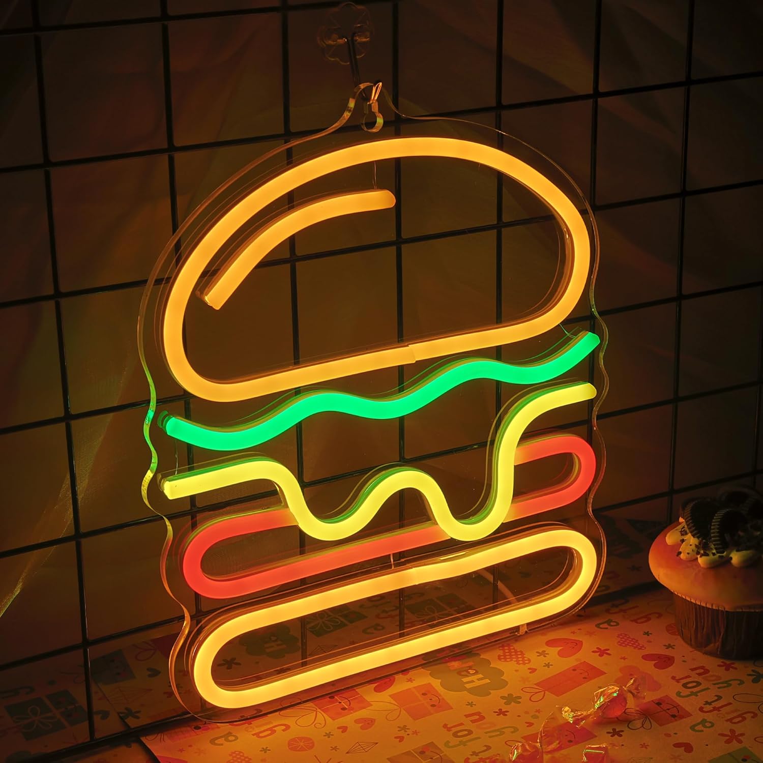 ハンバーガーネオンサイン、重ねチーズLEDライト付き、ファス - Commercial Kitchen Lighting のレビューと価格