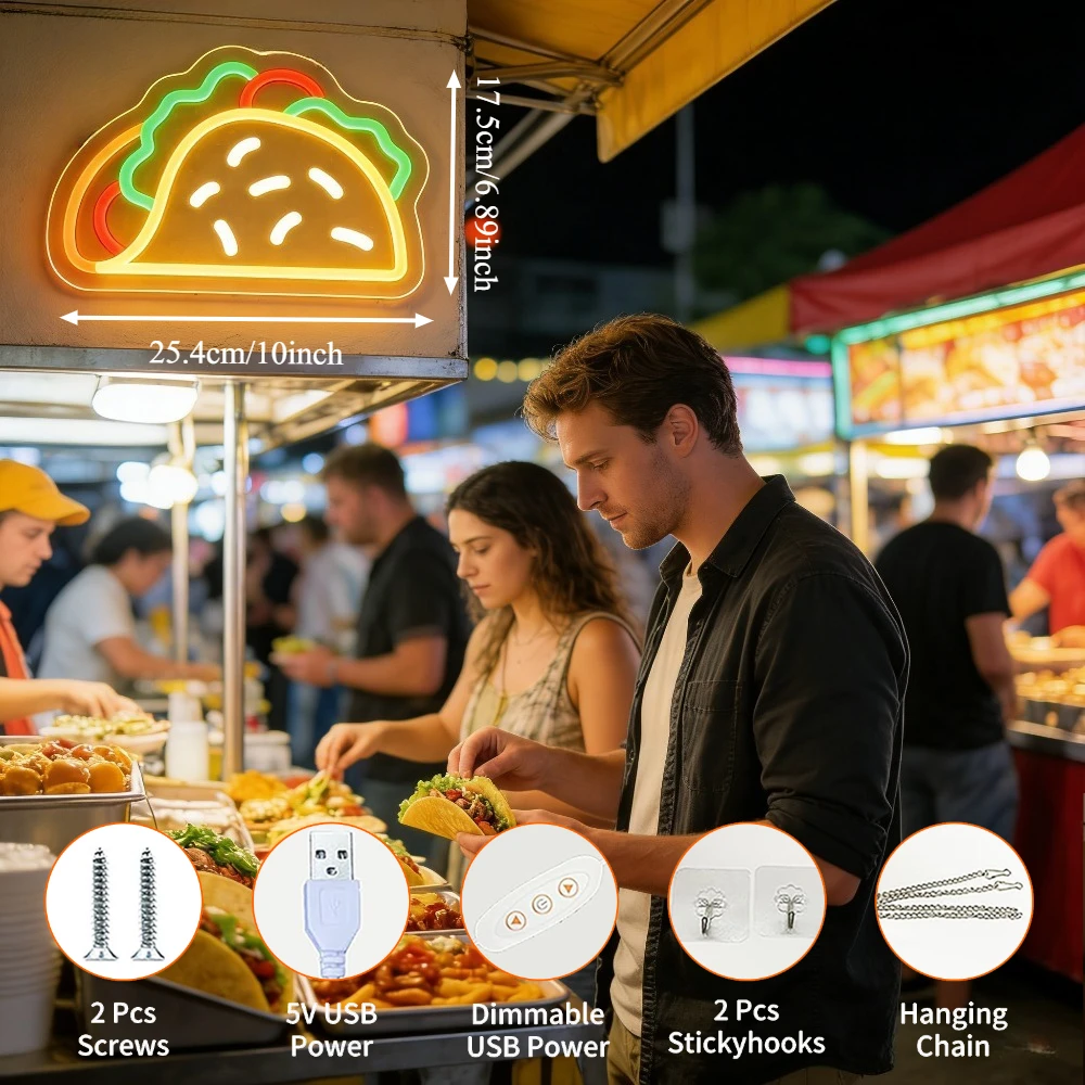 タコスネオンサイン LED USB調光可能 面白いウォールラ - Commercial Kitchen Lighting のレビューと価格